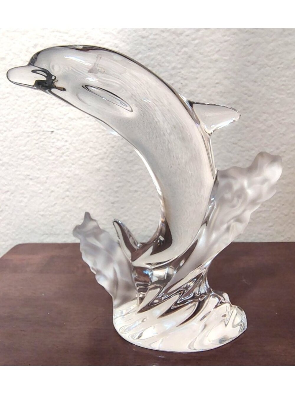 Lenox Crystal Glass Dolphin Riding a Frosted Wave, 7" Elegant Made in Germany